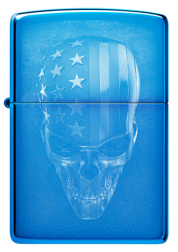 Encendedor Zippo Azul Metalizado Calavera Usa Cod 48739