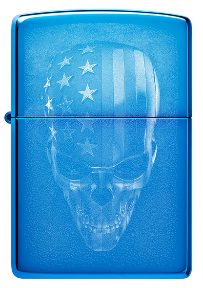 Encendedor Zippo Azul Metalizado Calavera Usa Cod 48739