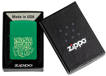 Encendedor Zippo Verde Mate Music Is My Life 48844