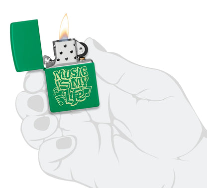 Encendedor Zippo Verde Mate Music Is My Life 48844