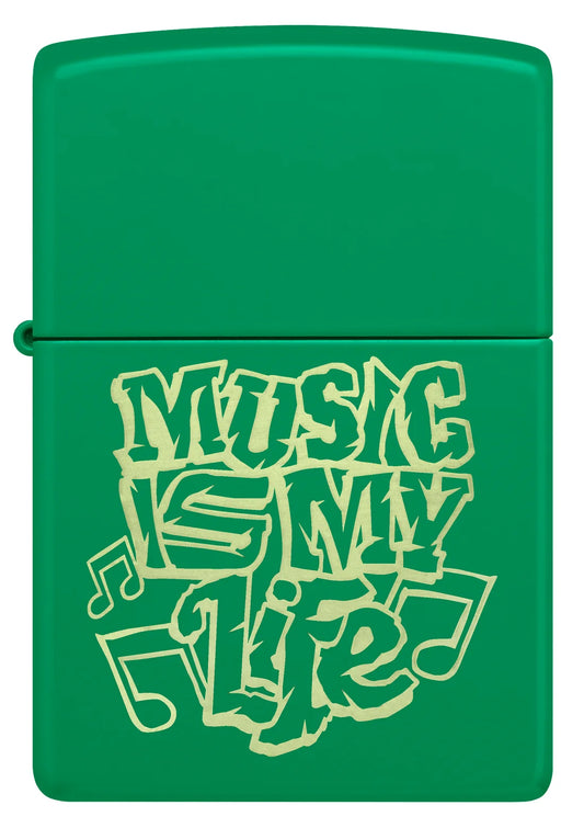 Encendedor Zippo Verde Mate Music Is My Life 48844