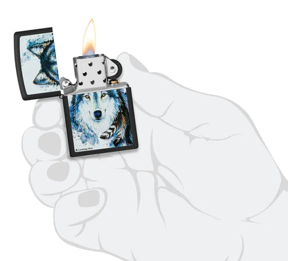 Encendedor Zippo Negro Mate Lobo Indio 48936