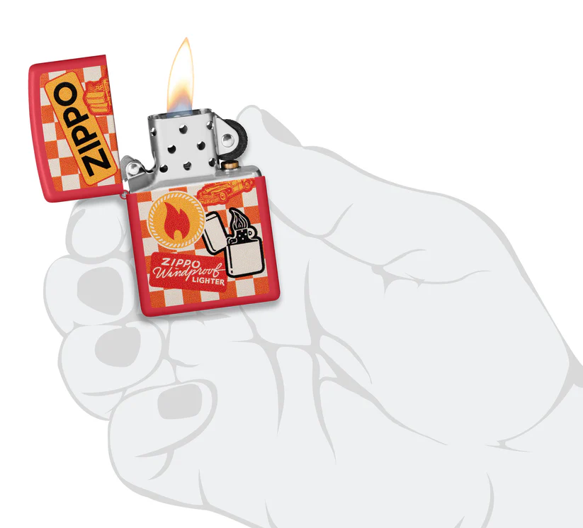 Encendedor Zippo Rojo Mate Retro Cuadros 48998