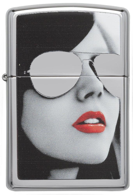 Encendedor Zippo Cromo Espejo Mujer Con Gafa - Cod 28274