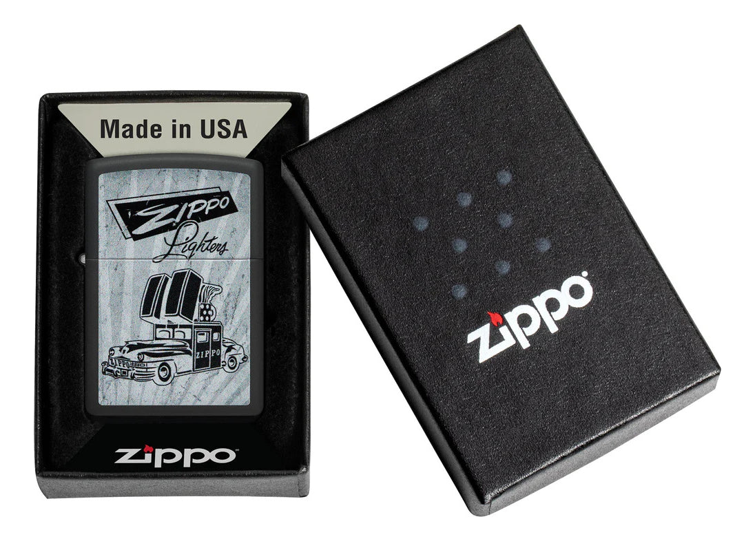 Encendedor Zippo Negro Carro Antiguo Cod 48572