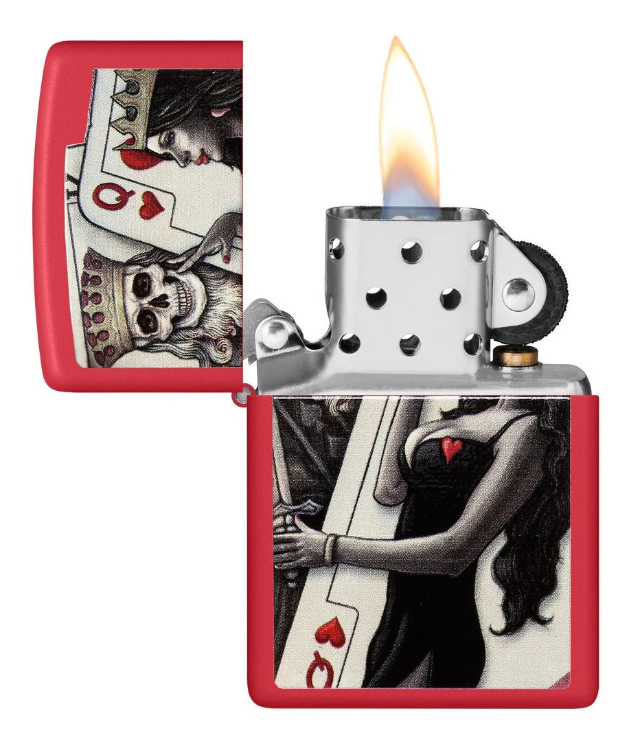 Encendedor Zippo Rojo Calavera Poker Cod. 48624