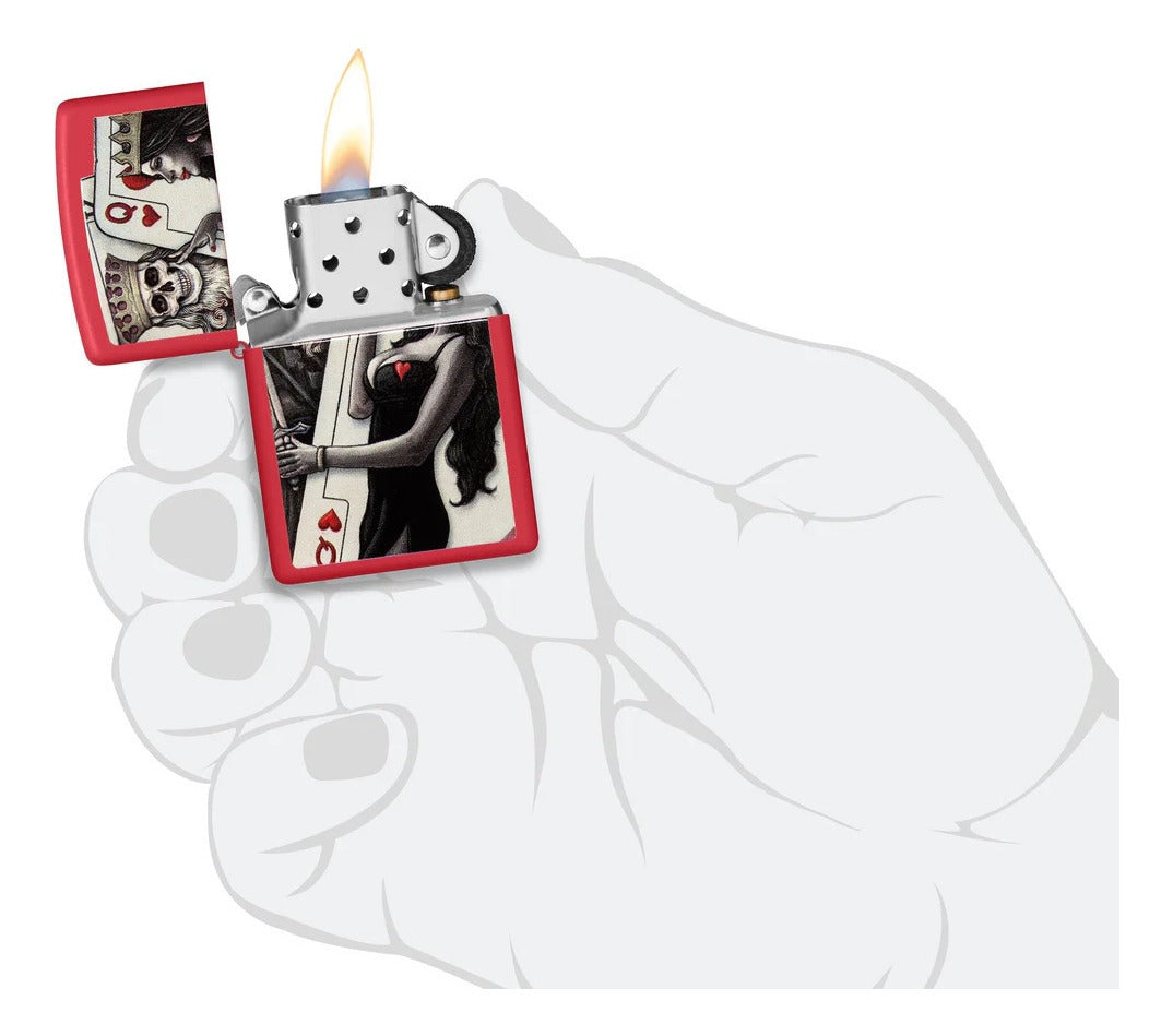 Encendedor Zippo Rojo Calavera Poker Cod. 48624
