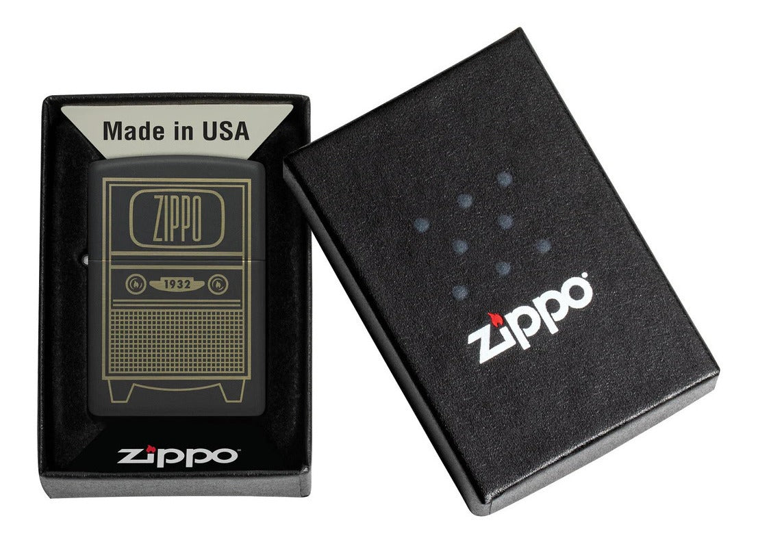 Encendedor Zippo Negro Tv Vintage Cod 48619