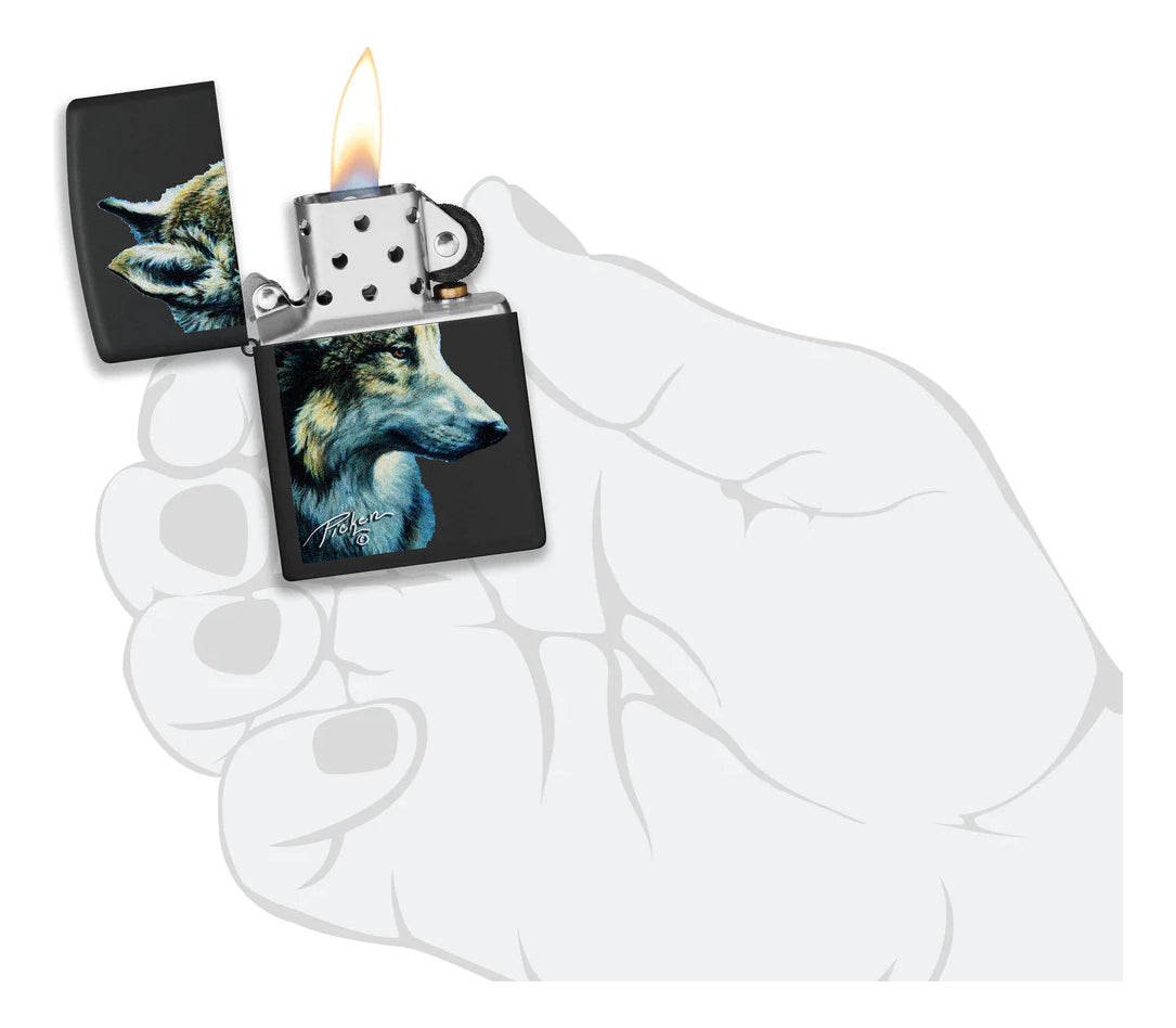 Encendedor Zippo Negro Mate Lobo Cod 48598