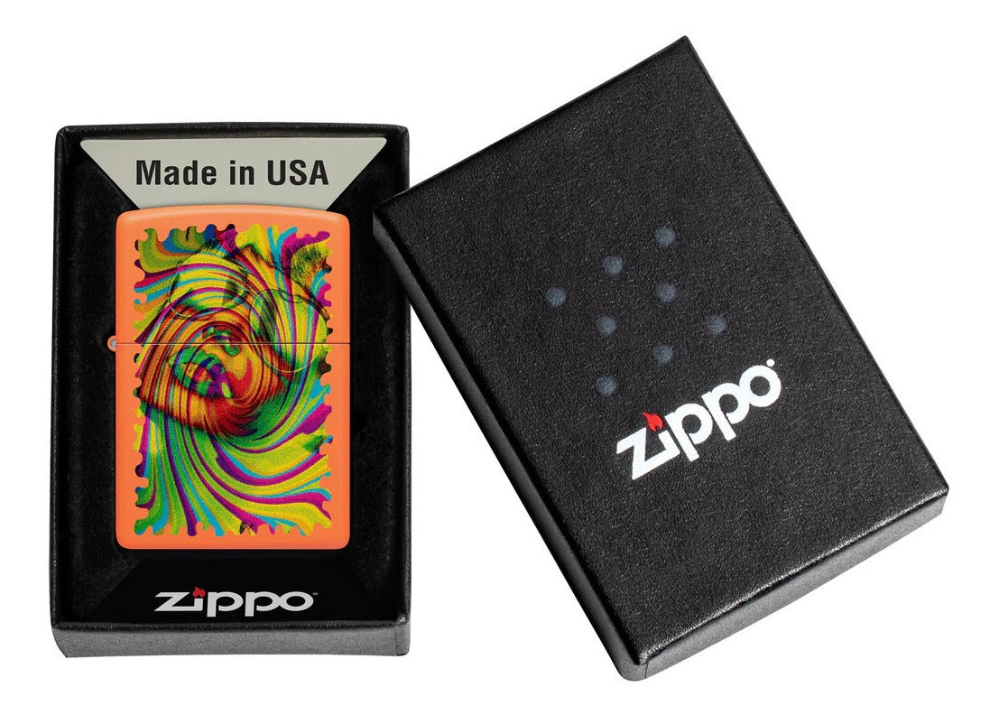 Encendedor Zippo Naranja Mujer Con Gafas Cod. 48580