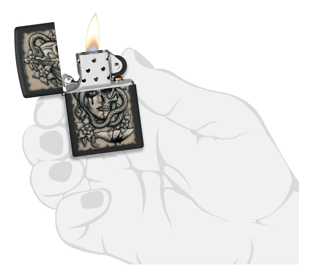 Encendedor Zippo Negro Tatuaje Medusa Cod. 48616