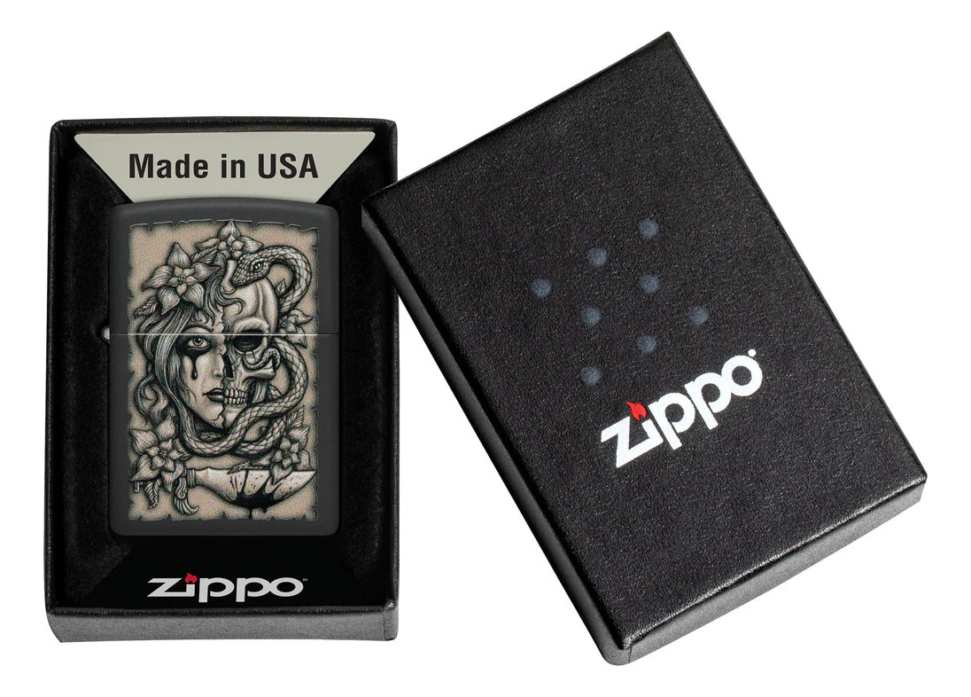 Encendedor Zippo Negro Tatuaje Medusa Cod. 48616