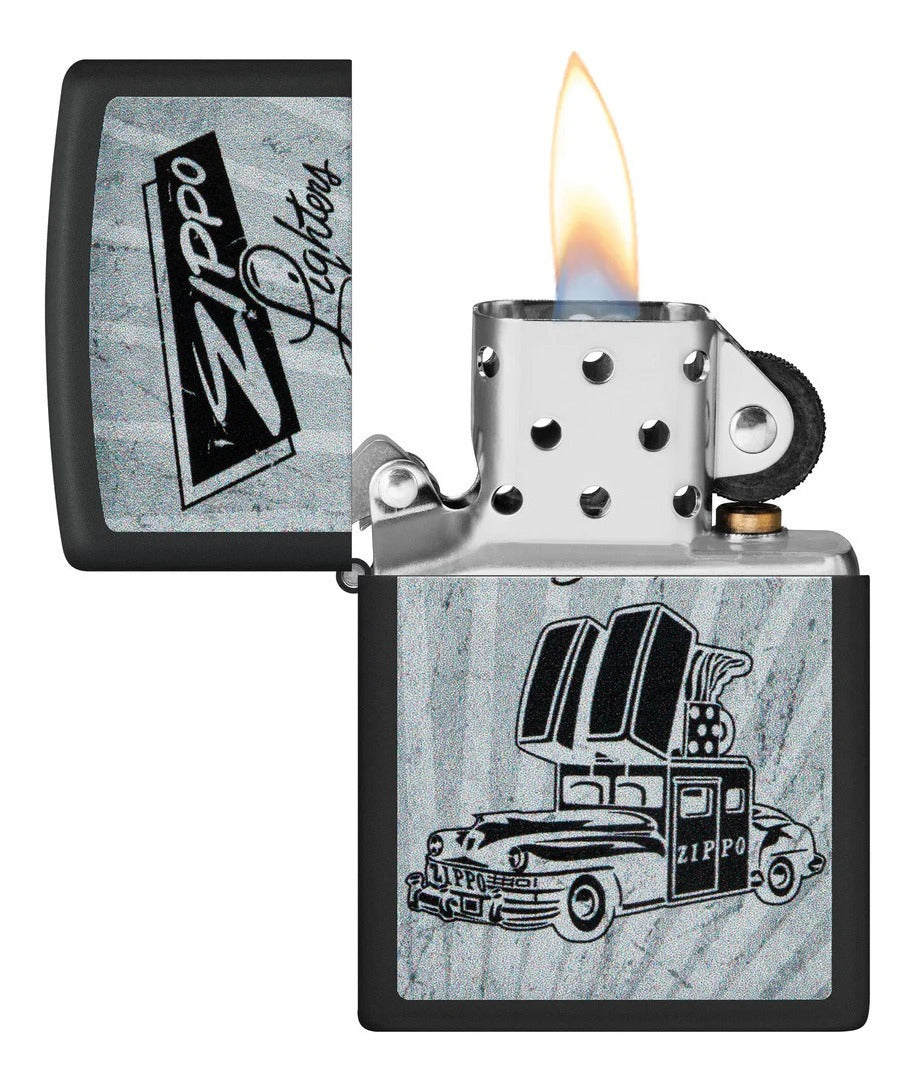 Encendedor Zippo Negro Carro Antiguo Cod 48572