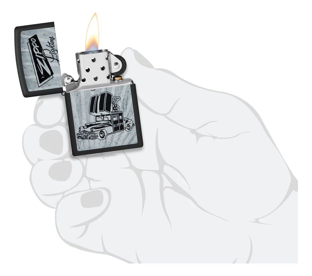 Encendedor Zippo Negro Carro Antiguo Cod 48572