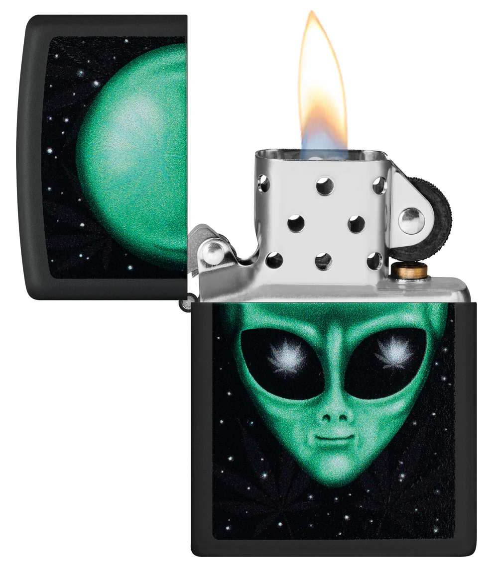 Encendedor Zippo Negro Mate Cannabis Alien Cod 46708