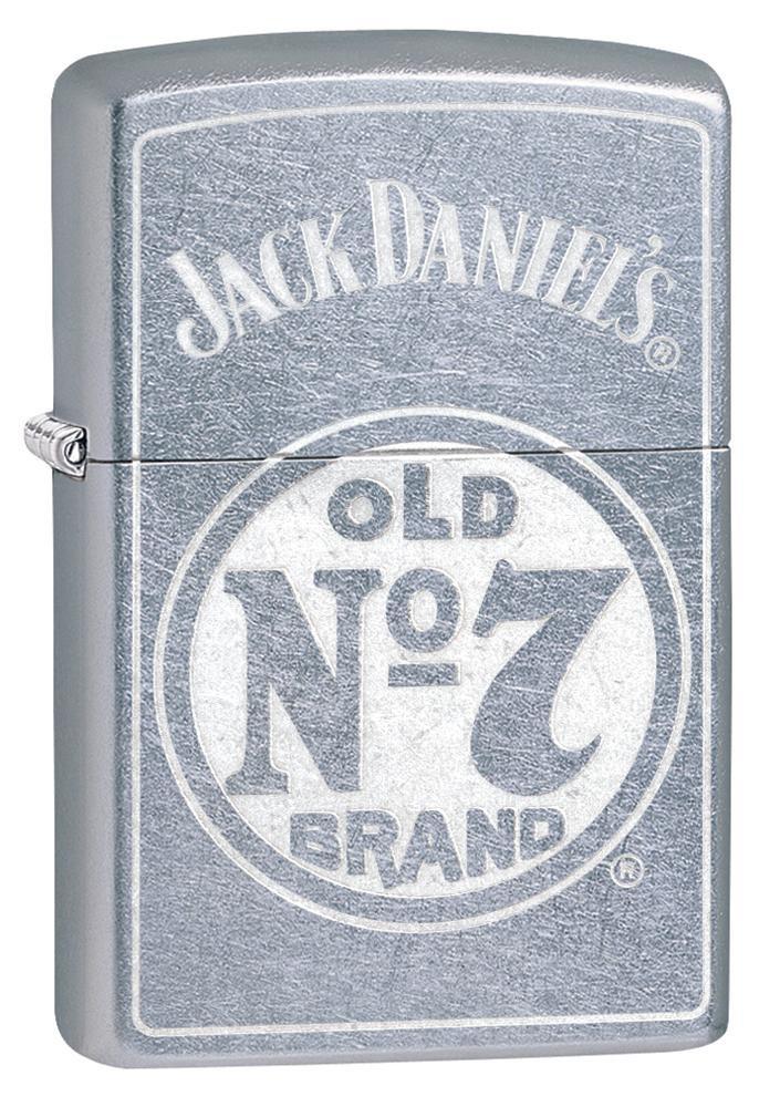 Front shot of Jack Daniel's Street Chrome Windproof Lighter standing at a 3/4 angle