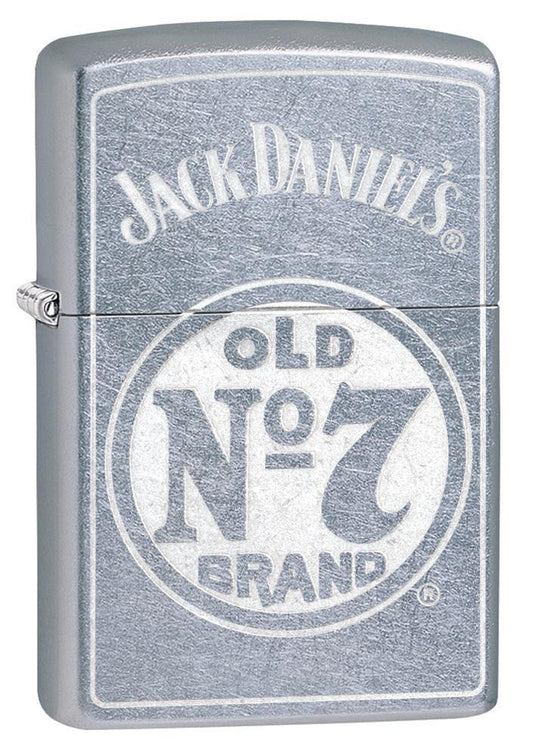 Front shot of Jack Daniel's Street Chrome Windproof Lighter standing at a 3/4 angle