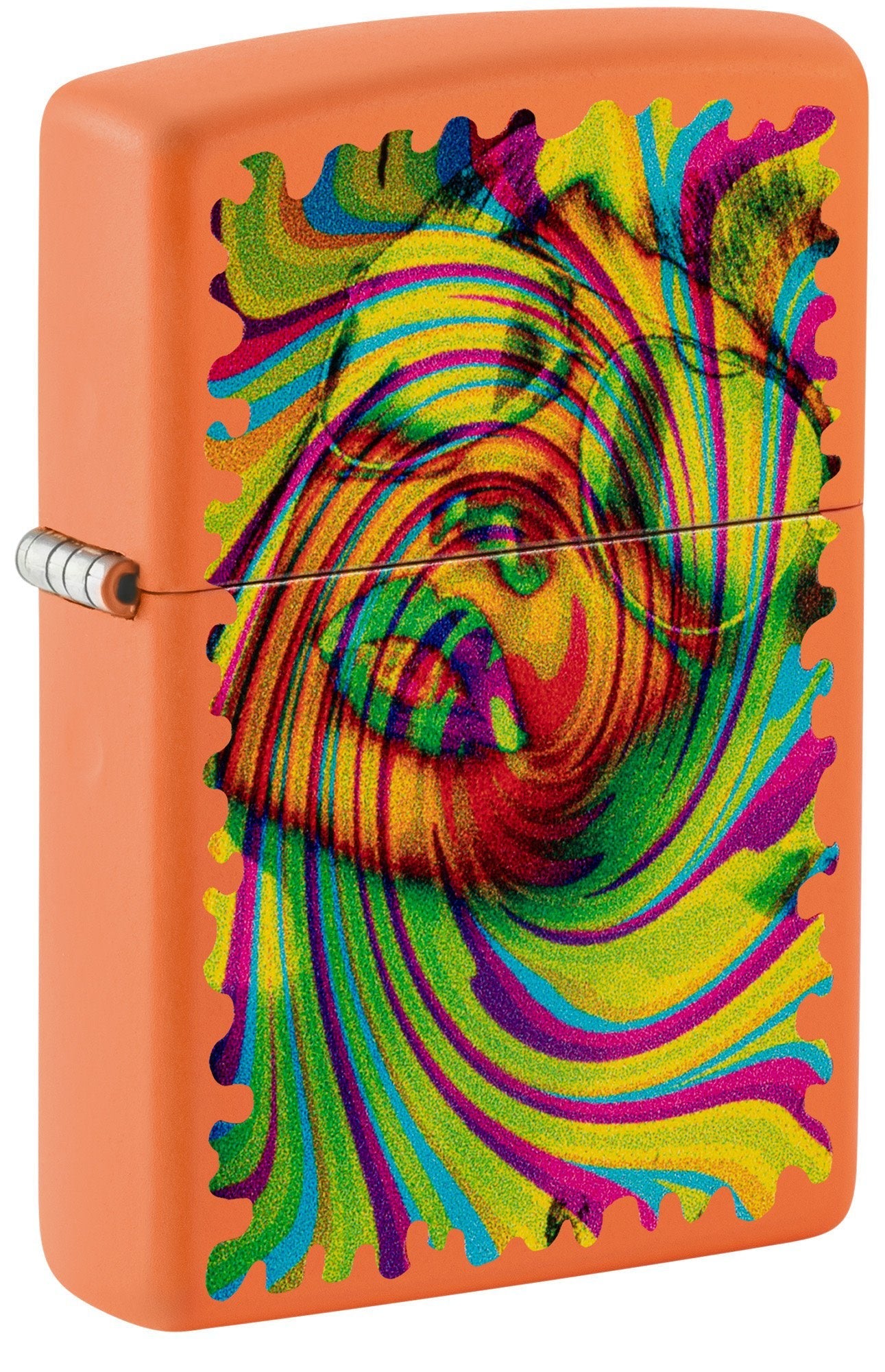 Front shot of Zippo Sunglass Woman Design Orange Matte Windproof Lighter standing at a 3/4 angle.