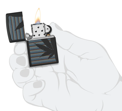 Encendedor Zippo Negro Rayas Cannabis Cod 48927