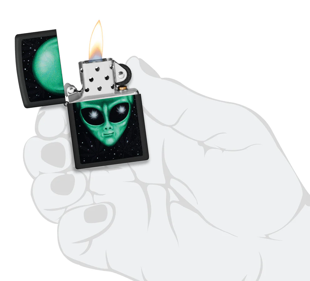 Encendedor Zippo Negro Mate Cannabis Alien Cod 46708