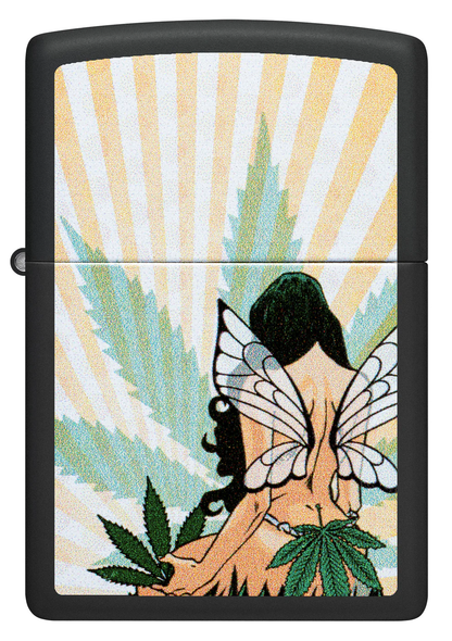 Encendedor Zippo Negro Mate Cannabis Mujer 46576
