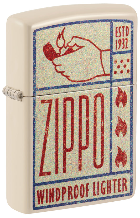 Front shot of Zippo Windproof Lighter Design Flat Sand Windproof Lighter standing at a 3/4 angle.