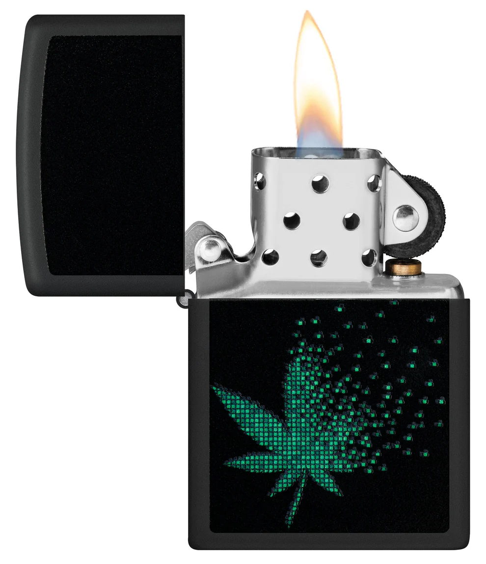 Encendedor Zippo Negro Pixeles Cannabis Cod 48677