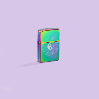 Lifestyle image of Zippo Yin-Yang Design Multi-Color Windproof Lighter in a purple scene.