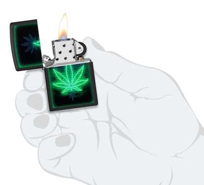 Encendedor Zippo Negro Mate Cannabis Neon Cod 46266