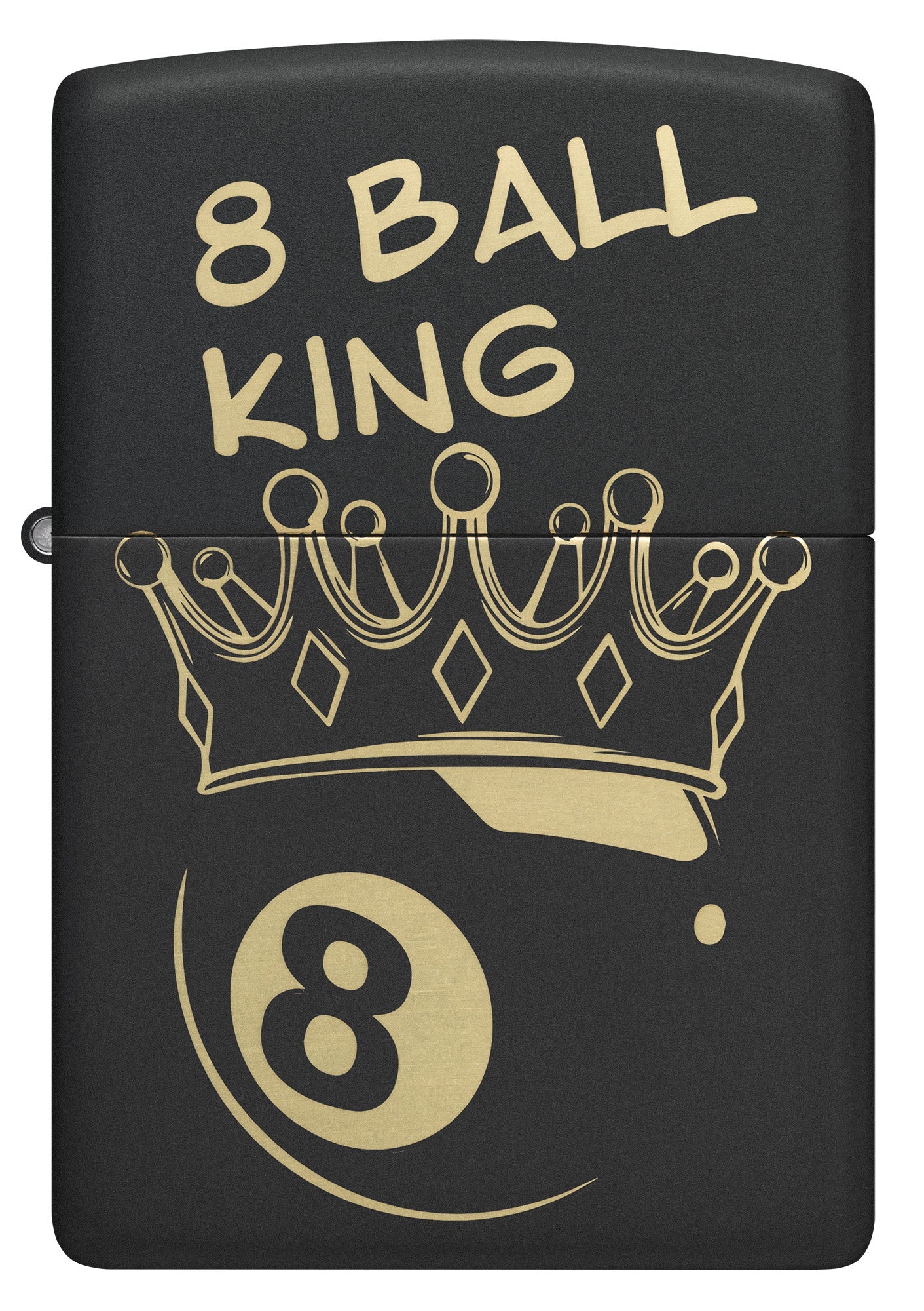 Front view of Zippo Billiards Champion Design Black Matte Windproof Lighter.
