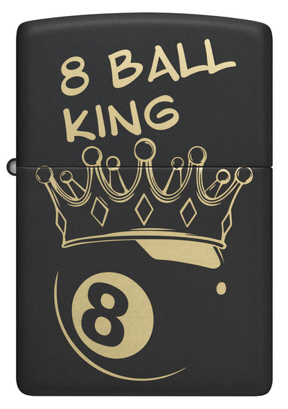Front view of Zippo Billiards Champion Design Black Matte Windproof Lighter.