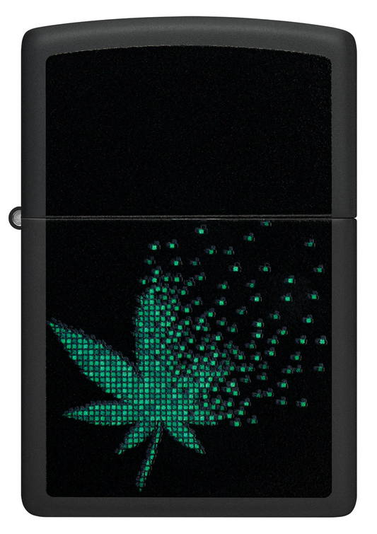 Encendedor Zippo Negro Pixeles Cannabis Cod 48677