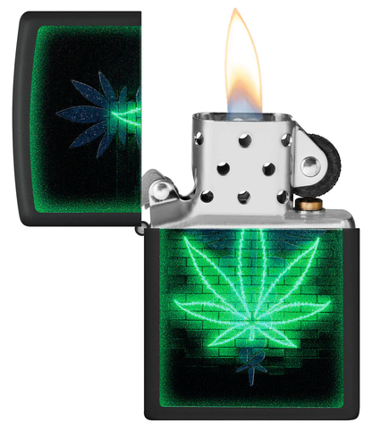 Encendedor Zippo Negro Mate Cannabis Neon Cod 46266