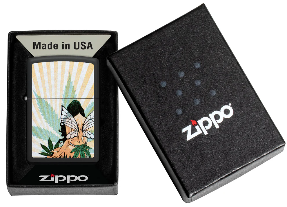 Encendedor Zippo Negro Mate Cannabis Mujer 46576