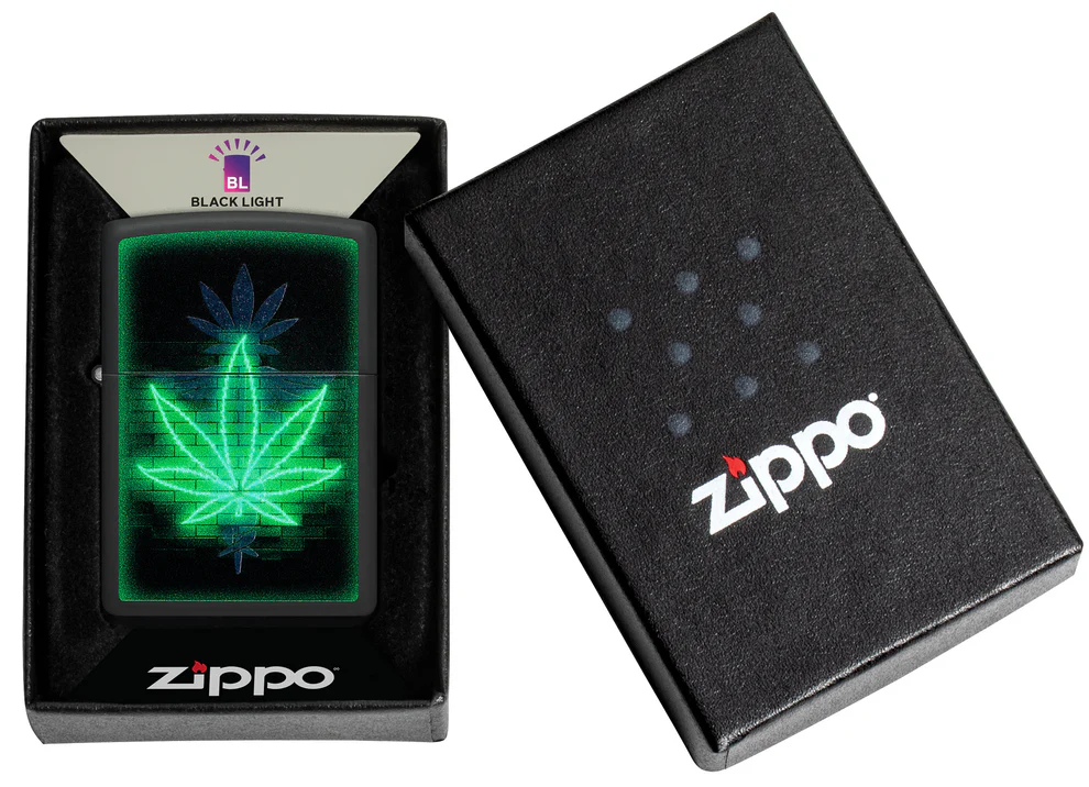 Encendedor Zippo Negro Mate Cannabis Neon Cod 46266