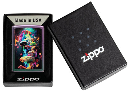 Zippo Mushrooms Design Iridescent Windproof Lighter in its packaging.