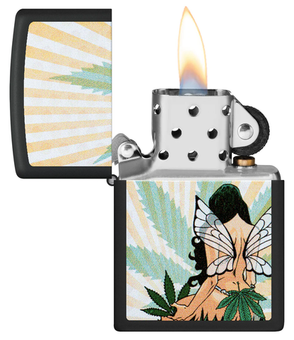 Encendedor Zippo Negro Mate Cannabis Mujer 46576