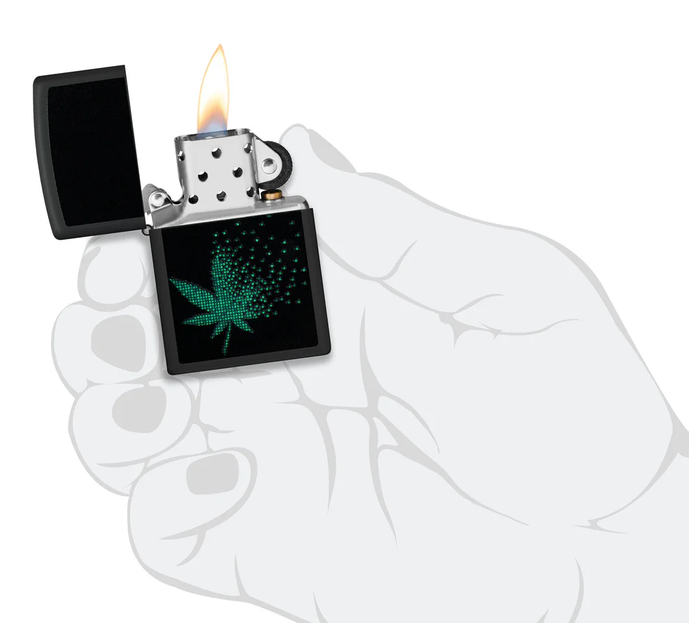 Encendedor Zippo Negro Pixeles Cannabis Cod 48677