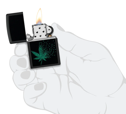 Encendedor Zippo Negro Pixeles Cannabis Cod 48677