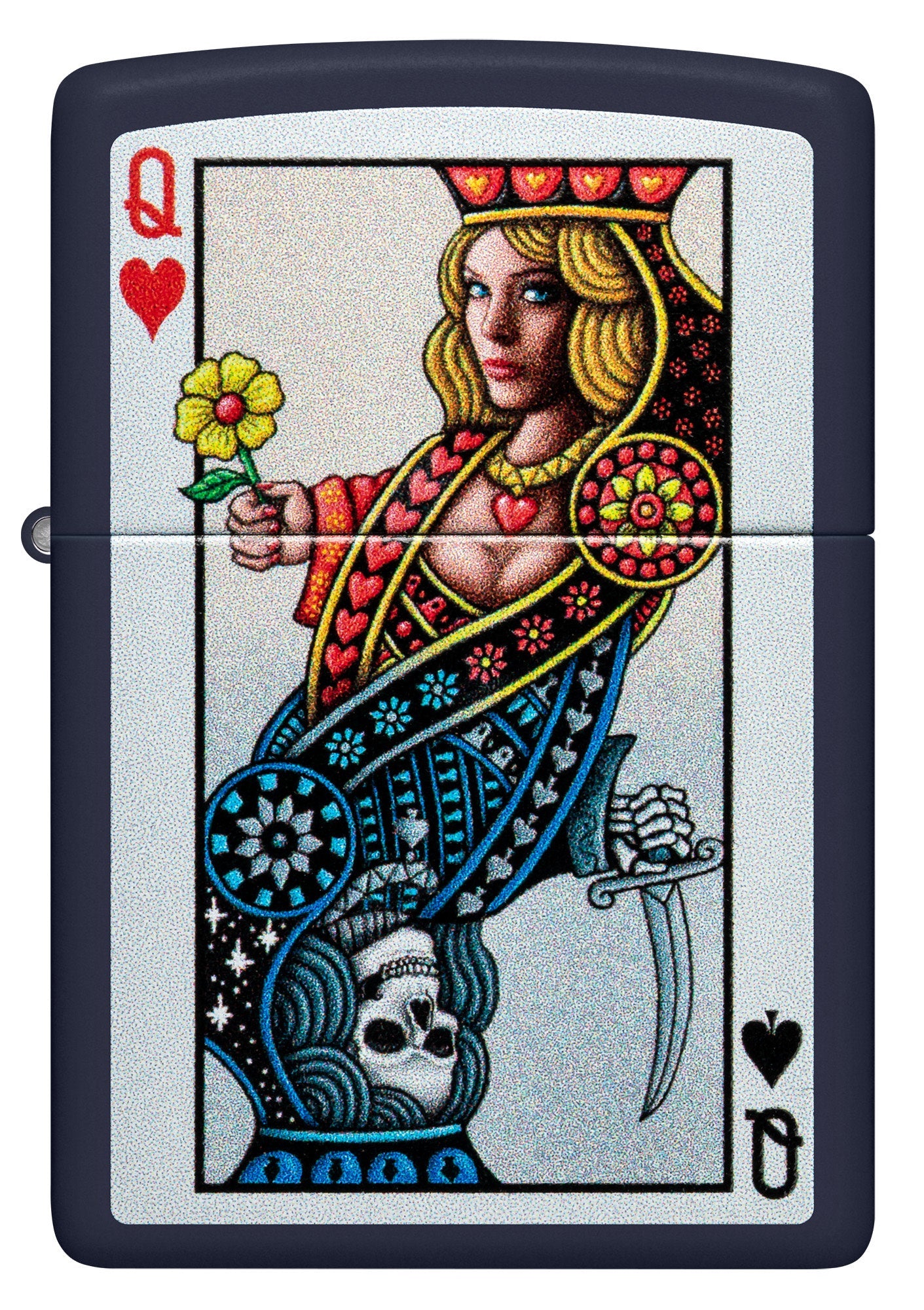 Front shot of Zippo Queen Design Navy Matte Windproof Lighter.