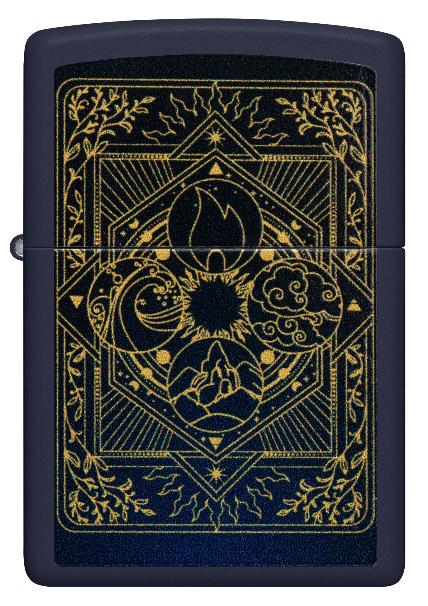 Front view of Zippo Elements Design Navy Matte Windproof Lighter.