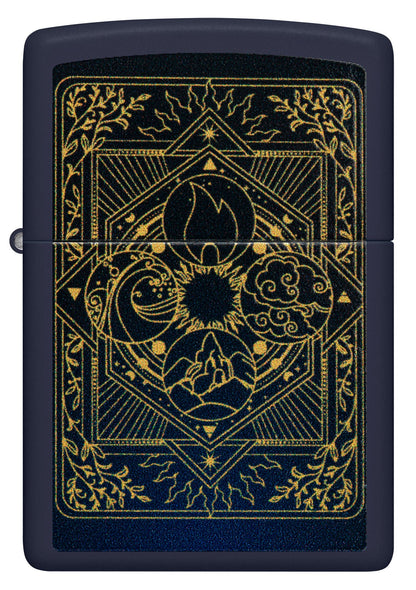 Front view of Zippo Elements Design Navy Matte Windproof Lighter.